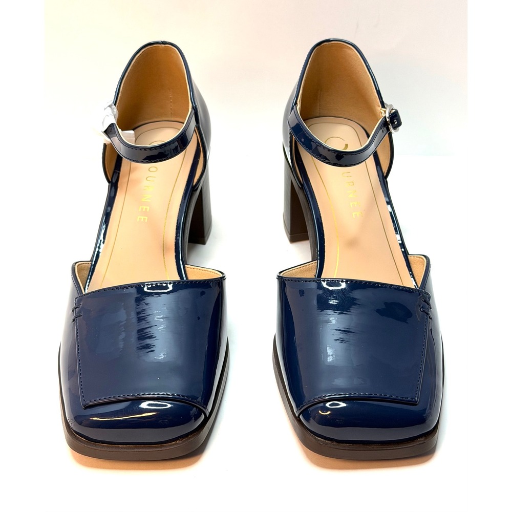 Journee Collection Women Evangeline Block Heel Square Toe Pumps Navy sir 7M NWT - Picture 2 of 11
